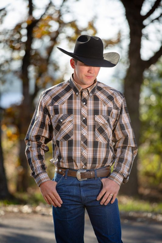 Men's Wyoming Traders Plaid Shirt - Tan/Black