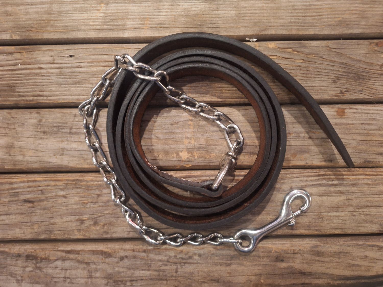 Circle L Leather Lead with Chain, Color: D.Oil w/Silver