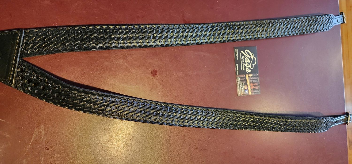 Western Pant Gallus/Suspenders - Amish Leather Suspenders , Color: Black, Basket Tooling