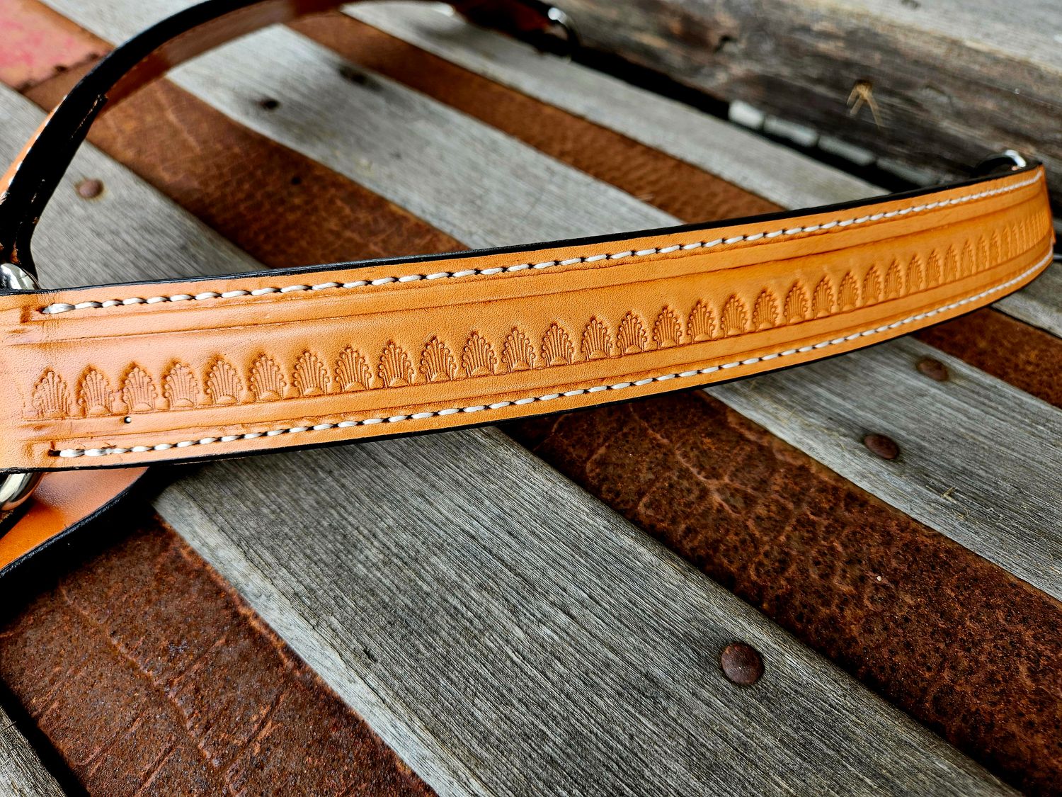 Circle Y Straight Shell Tooled Breast Collar, Color: Reg. Oil