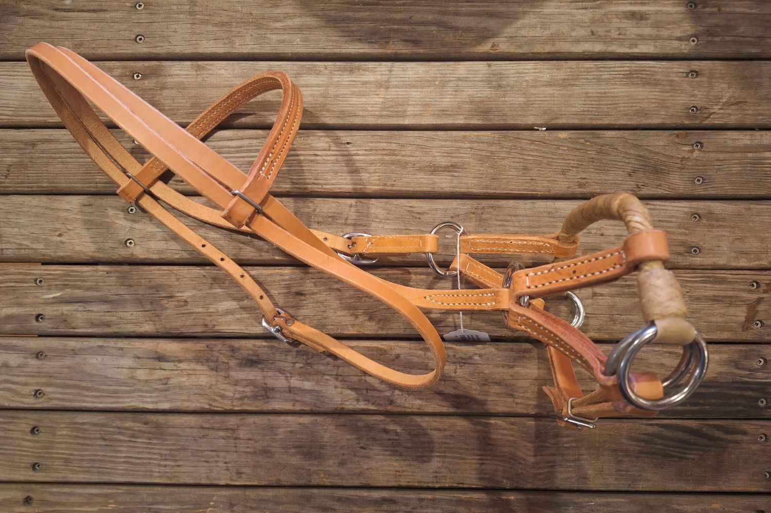 Leather Side Pull with Round Braided Rawhide Nose