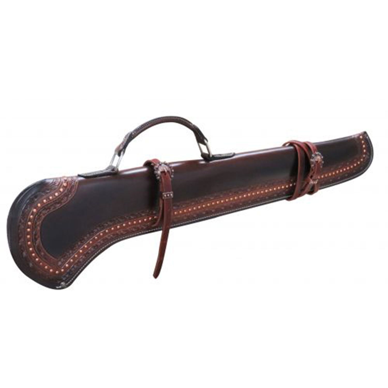Barbed Wire Tooled Leather Gun Scabbard with Copper Buckles - 34"
