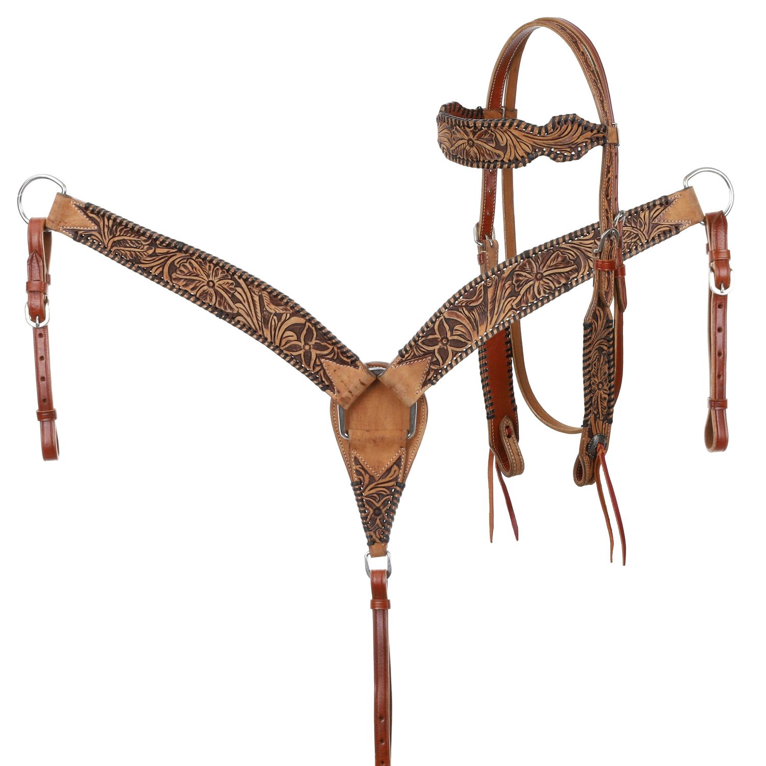 Tack Set - Browband Leather Headstall, Reins and Breast Collar