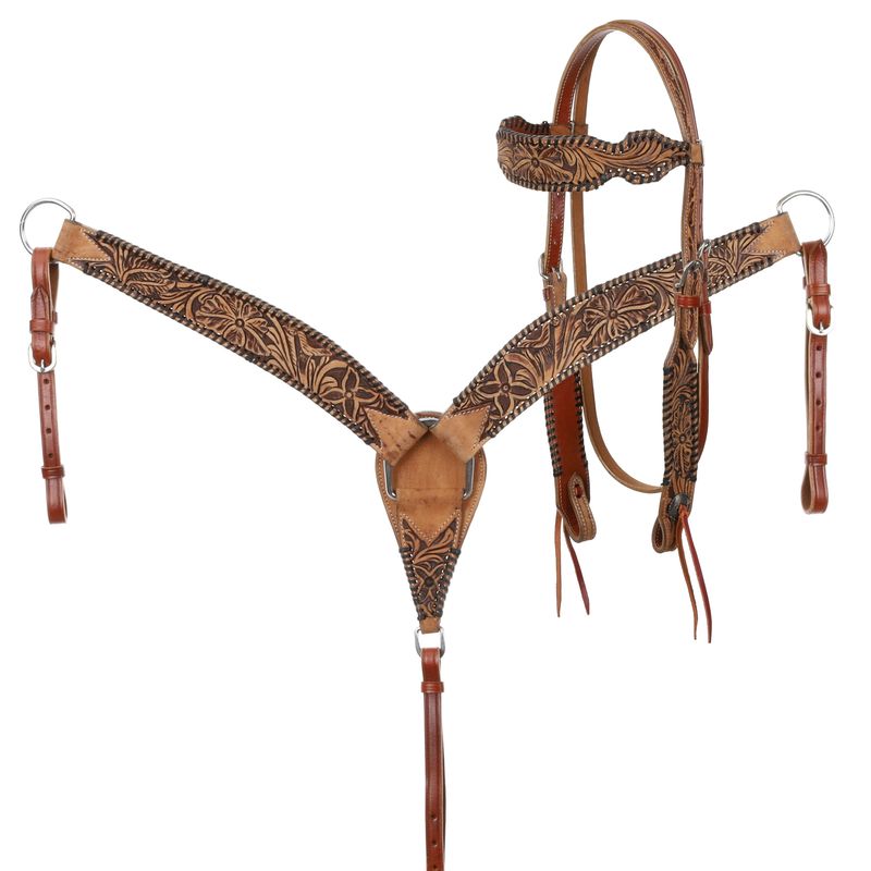 Tack Set - Browband Leather Headstall, Reins and Breast Collar