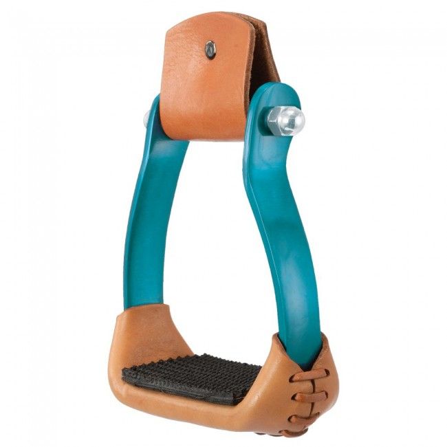Polished Aluminum Barrel Racer Stirrups - Turquoise