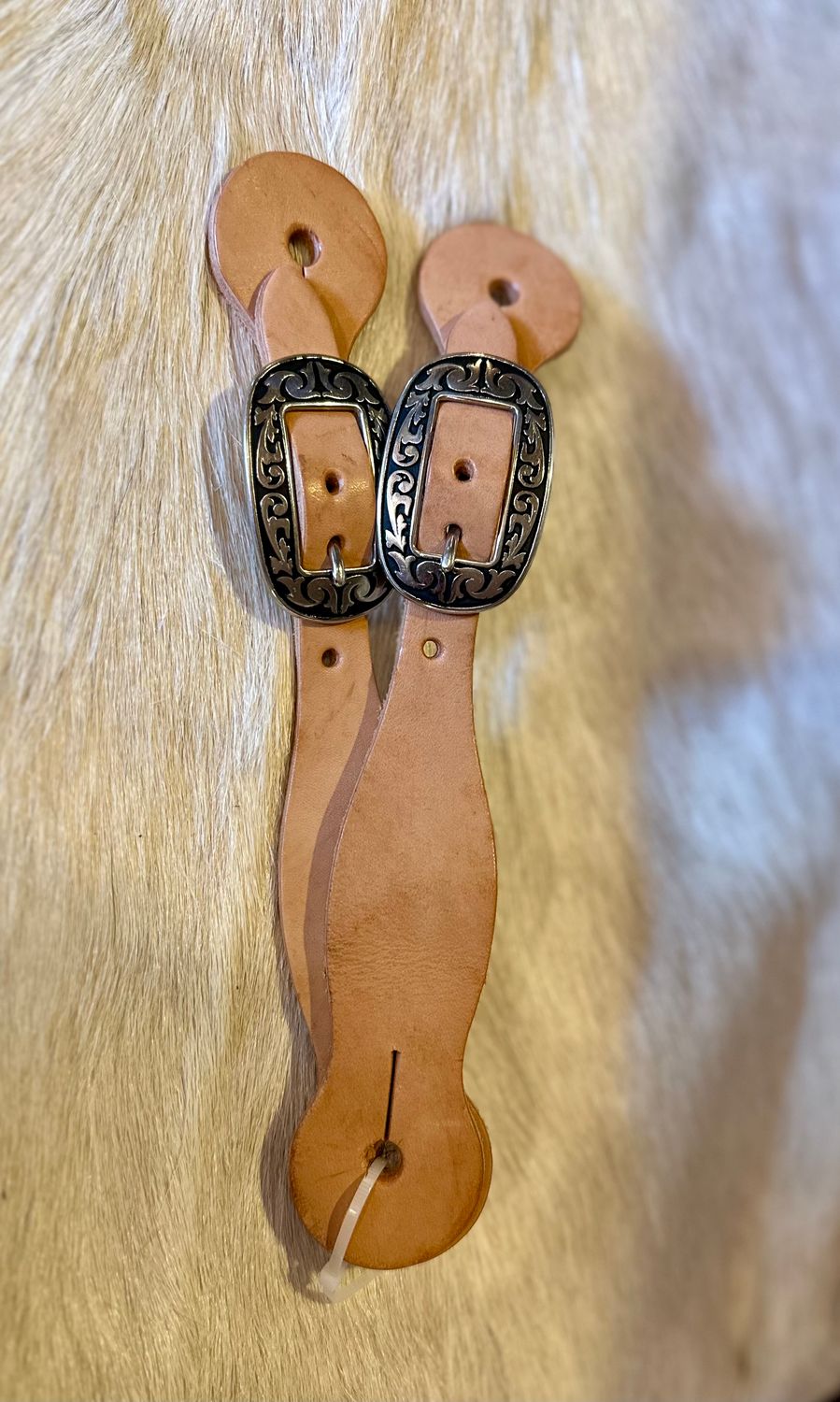 Circle L Plain Spur Straps w/Jeremiah Watt Buckles, Size: Youth Straight - Light Oil