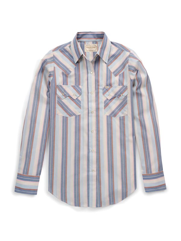 Women's Cowboygirl Ecru & Cowboy Blue Stripe Granddaddy Snap Shirt