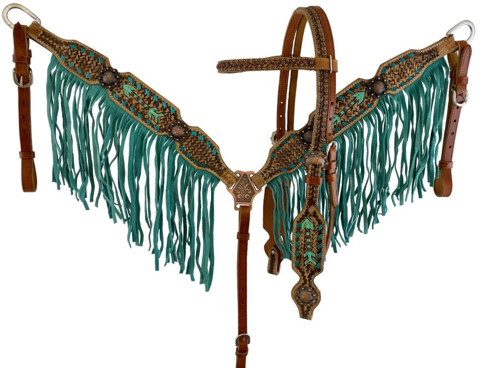 Arrow Browband Headstall and Breast Collar Set with Fringe