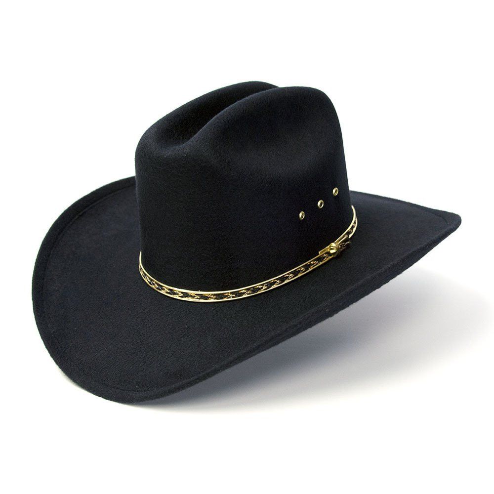 WEX Faux Felt Cattlemans Hat -  Black w/Gold Hat Band - Kids