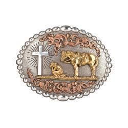 Belt Buckle - Nocona Oval Buckle Bead Edge Praying Cowboy Belt Buckle - Nocona Oval Buckle Bead Edge Praying Cowboy