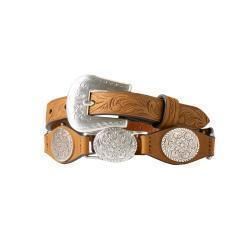 Children's - Nocona Girls Belt 1" Floral Tabs Linked Conchos Brown