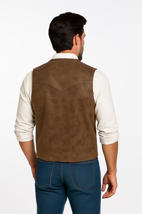 Men's Scully Brown Leather Button Front Vest