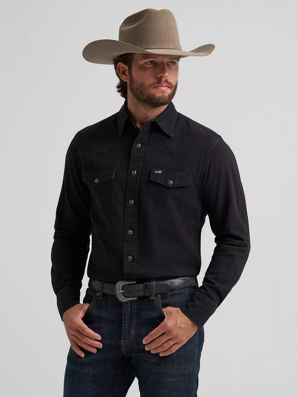 Men's Wrangler® Classic Denim Western Snap Shirt - Blk