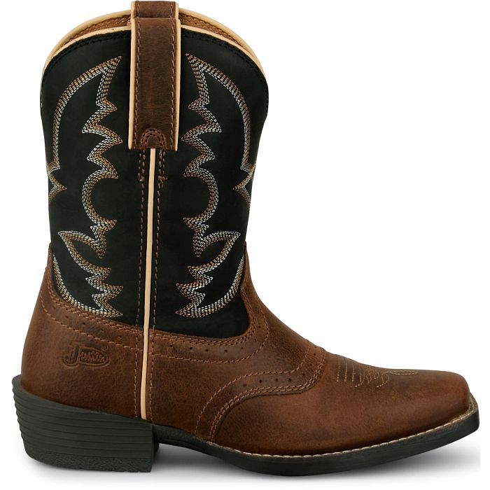 Youth Justin Tad Jr. Cognac Black Water Buffalo Boots