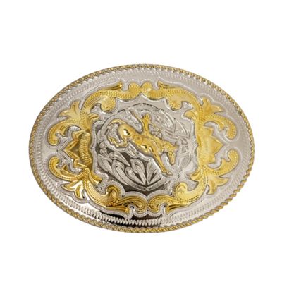 Belt Buckle - Gold & Silver Bronc Riding