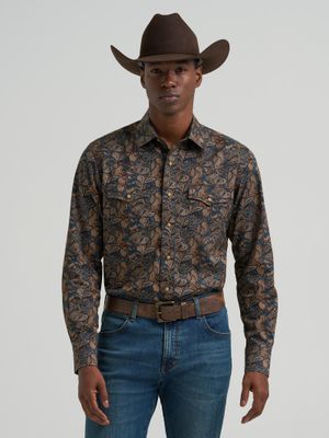 Wrangler Retro® Premium Long Sleeve Snap Shirt - Modern Fit - Brown