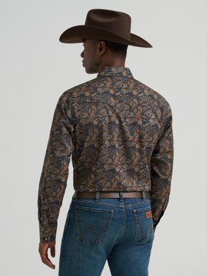 Wrangler Retro® Premium Long Sleeve Snap Shirt - Modern Fit - Brown
