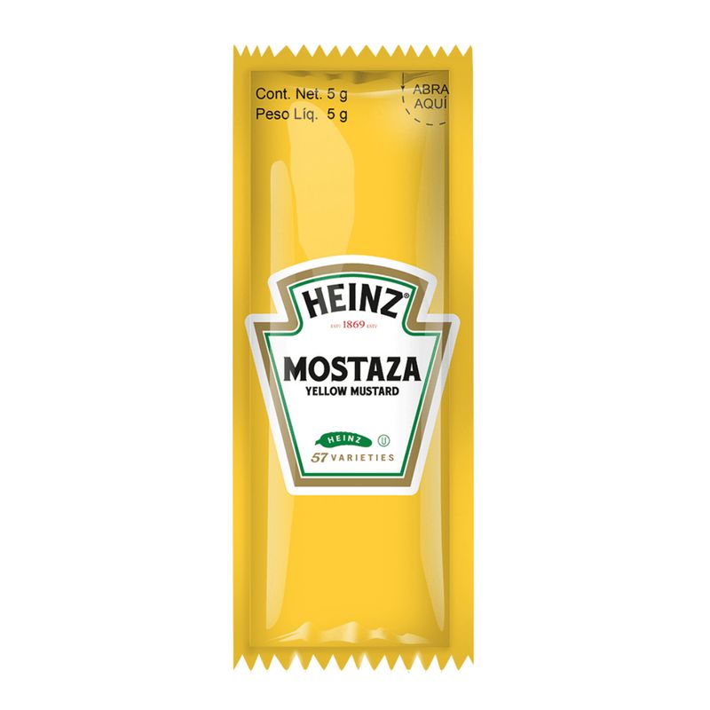 Mostaza Heinz Caja con 500 sobres de 5 gramos. Mostaza Amarilla en sobre. Producto Kosher