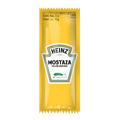 Mostaza Heinz Caja con 500 sobres de 5 gramos. Mostaza Amarilla en sobre. Producto Kosher