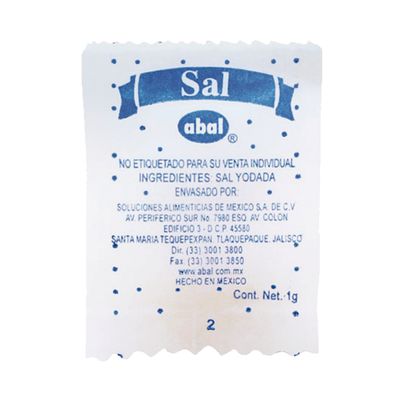 Sal en sobre Abal, Heinz caja con 3000 sobres de 1 gramo