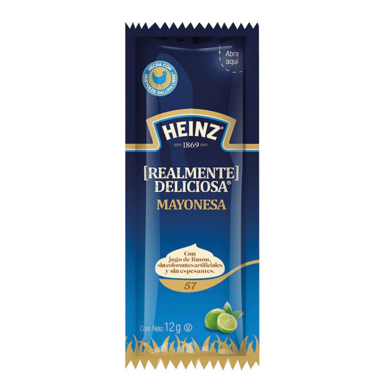 Mayonesa Real Heinz®  caja con 500 sobres de 8 gramos. Mayonesa real Heinz con jugo de limón