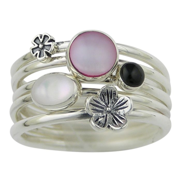 Bague DSA Bouquet Onyx, Perle et Perle Rose RS1160, Size: 6