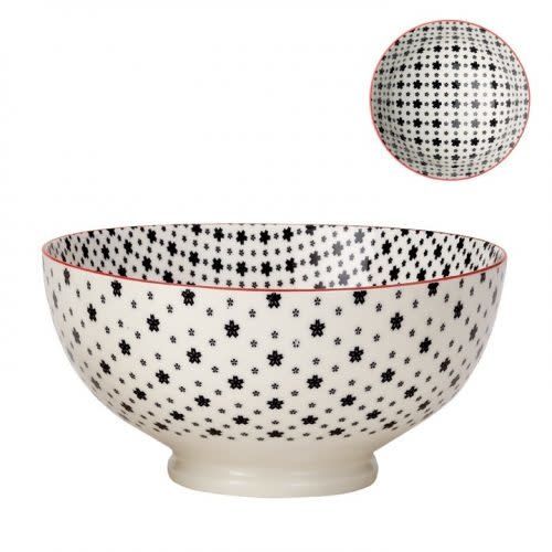 Bol de porcelaine kiri white with black daisies 8&#39;&#39;