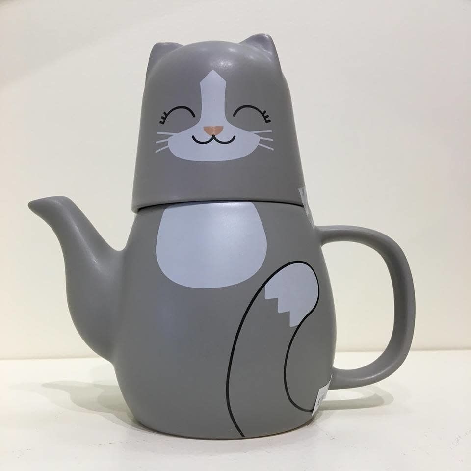 Ensemble Théière Chat Gris