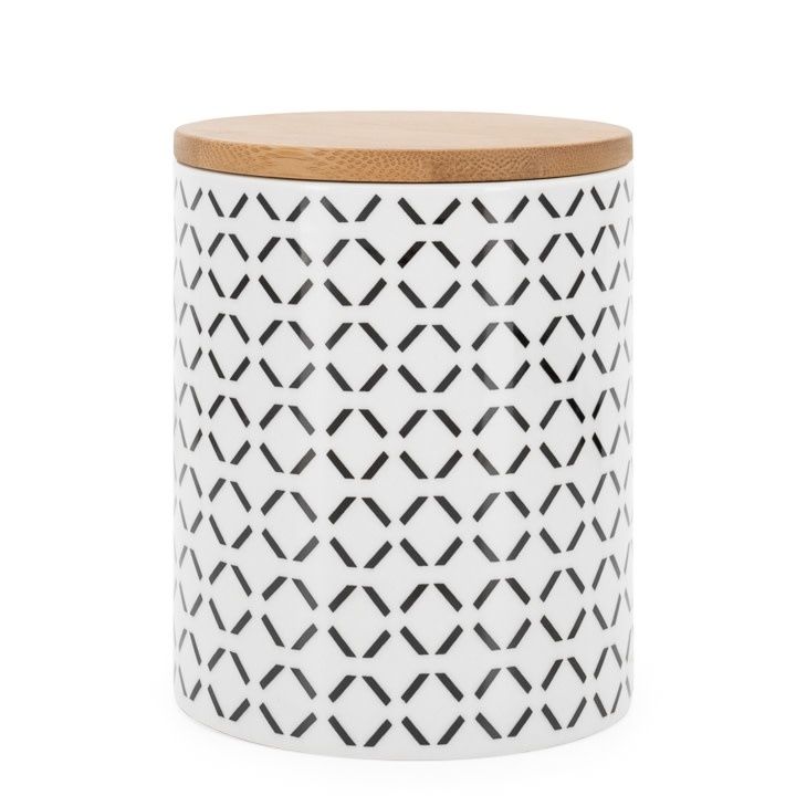 Pot de comptoir Kiri Porcelain 4.5d x 5.5h Canister - Black Crosshatch