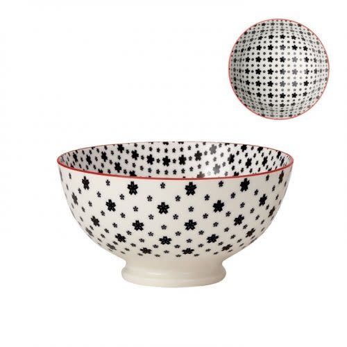 Bol de porcelaine kiri white with black daisies 6&#39;&#39;