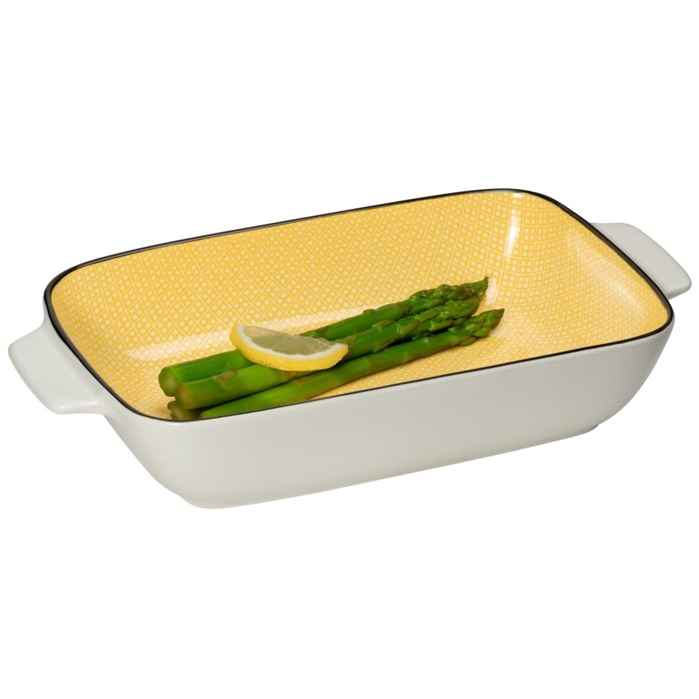 Plat  de Service Rectangulaire Kiri Yellow with Black Trim