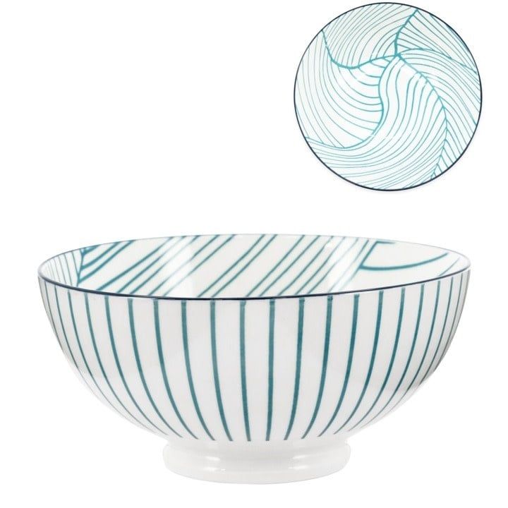 Bol Torre &amp; Tagus Kiri en Porcelaine 8 pouces 56oz Teal Linear Leaf