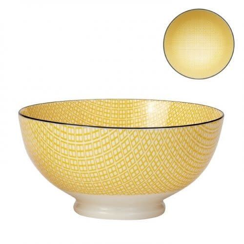 Bol de porcelaine kiri yellow with black trim 8&#39;&#39;