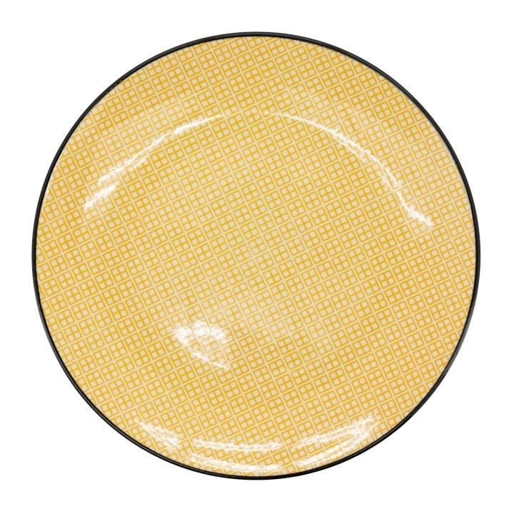 Assiette en porcelaine Kiri 8 yellow with black trim