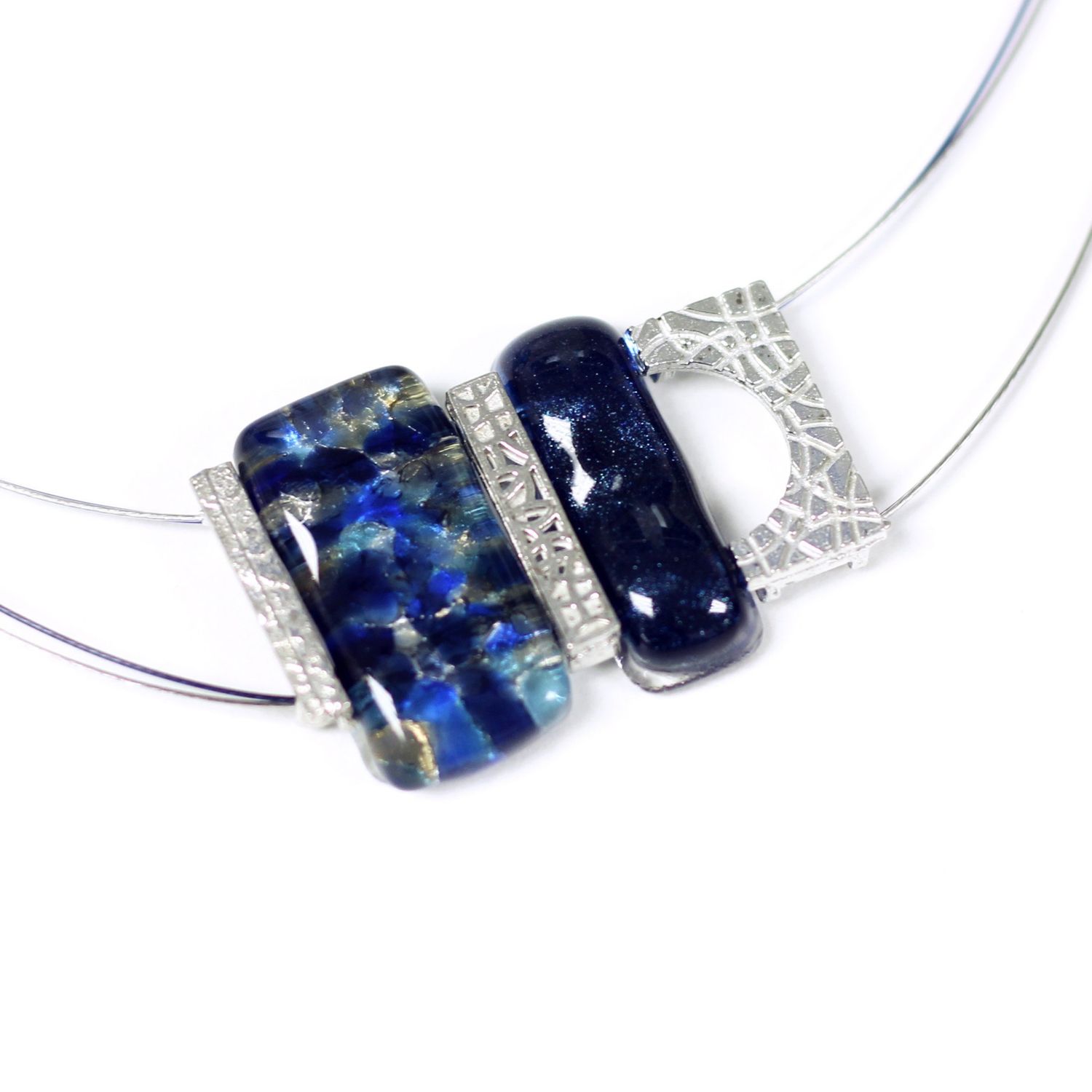 Collier pendantif mosaik bleu