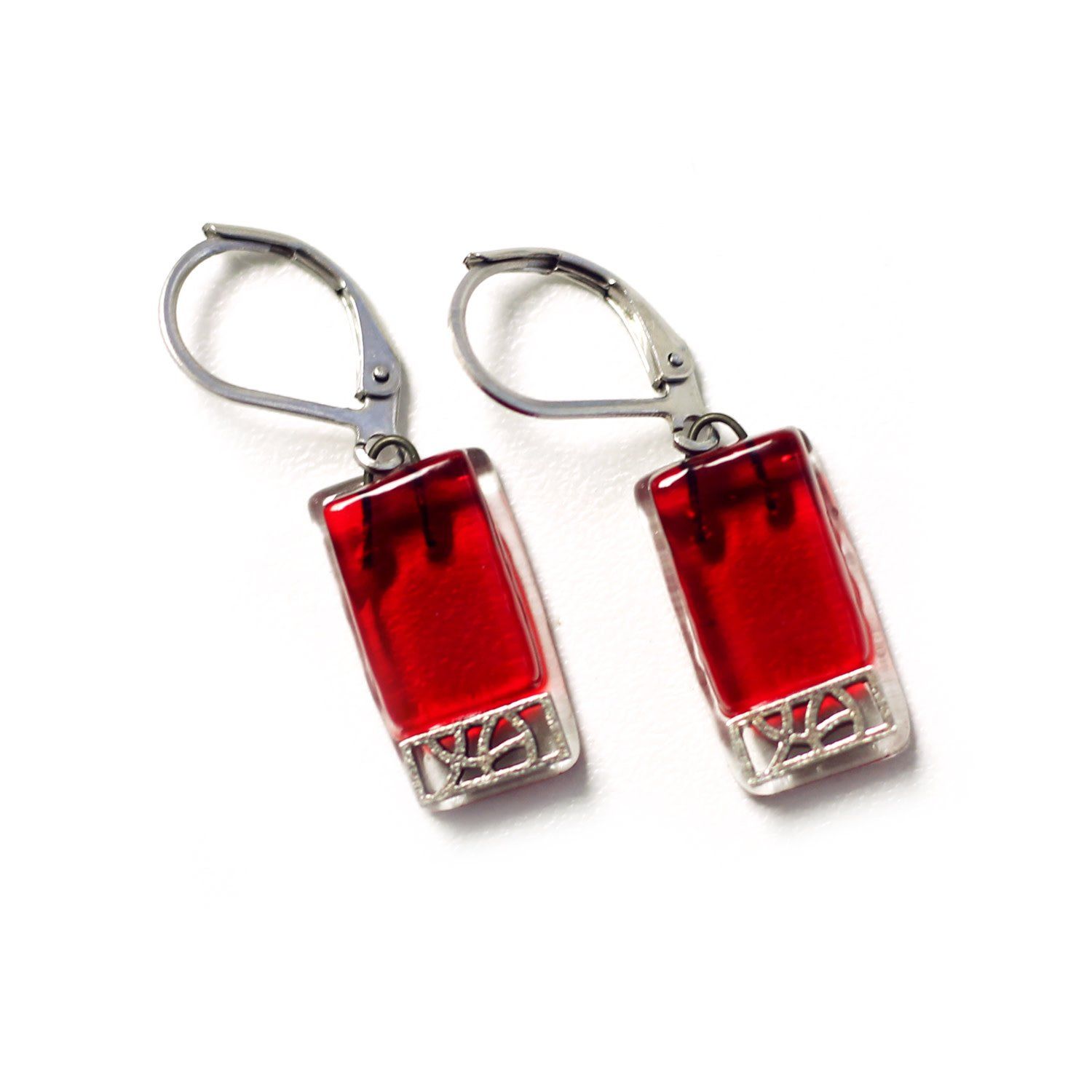Boucle d&#39;oreilles Cré-Art Mosaik sur verre rouge