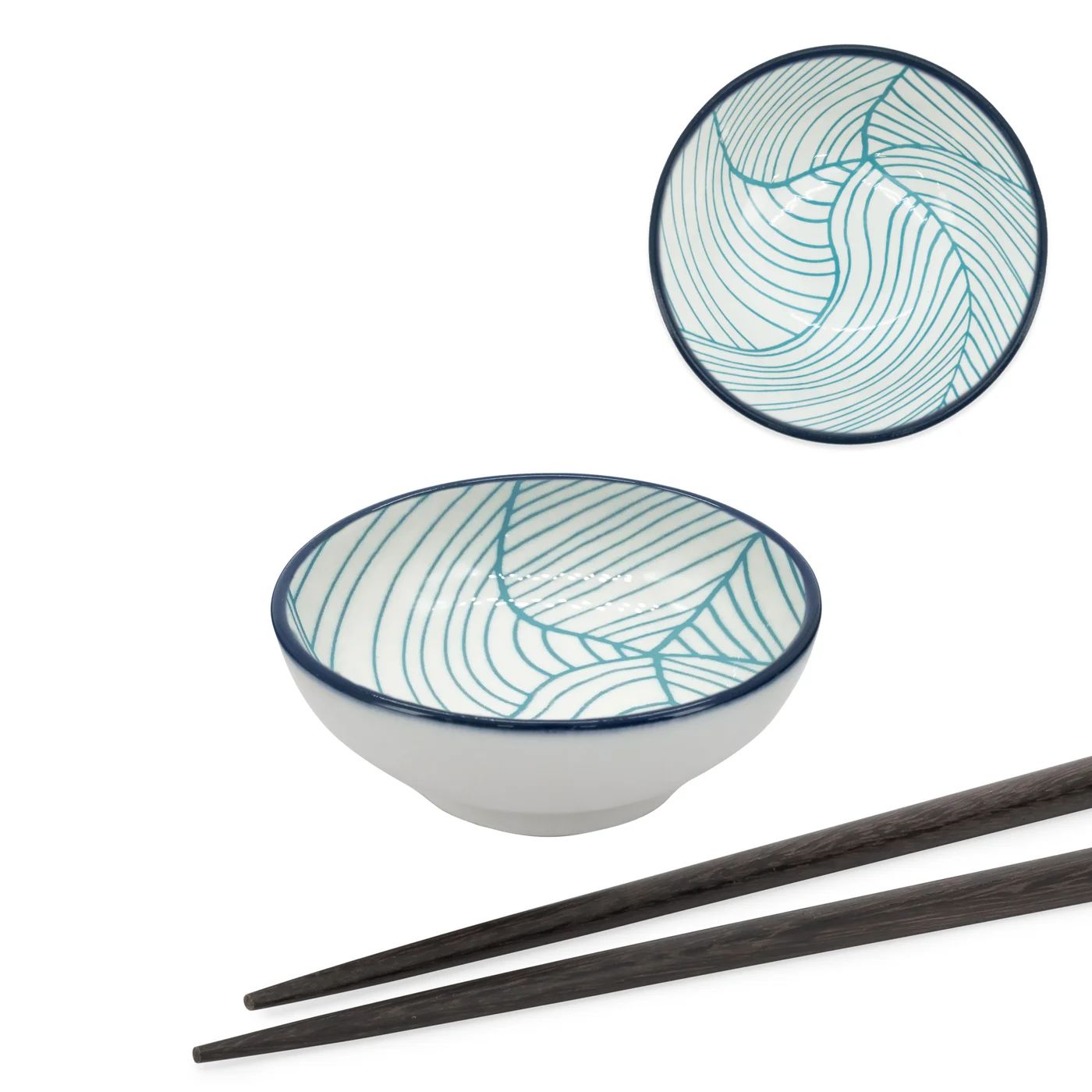 Bol Torre &amp; Tagus Kiri en Porcelaine 3 pouces- Teal Linear Leaf