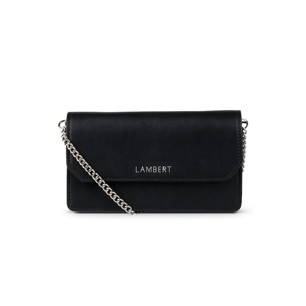 LAYLA - Portefeuille sur chaîne Lambert en cuir vegan Noir Shiny Smooth