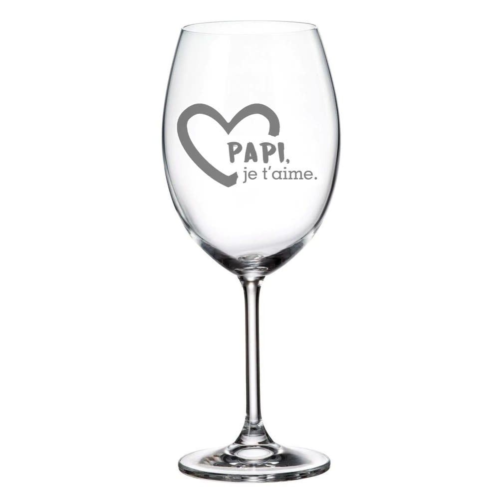 Verre à vin gravé &quot;Papi je t&#39;aime&quot;