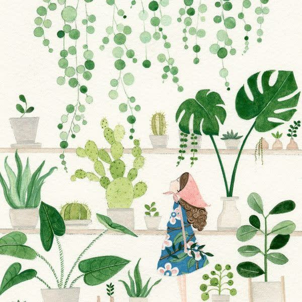 Carte De Souhait  Fille et Plantes
