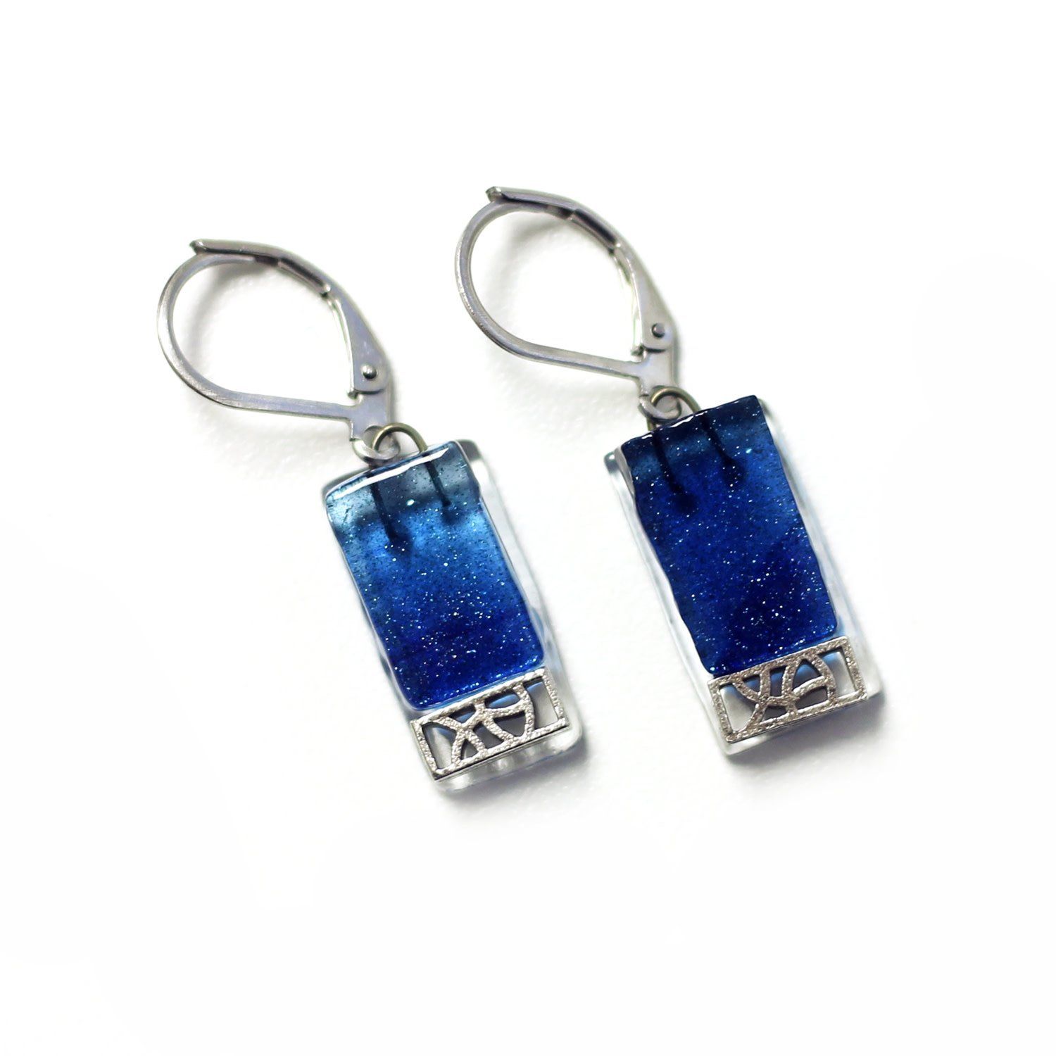 Boucles d’oreilles Cré-Art Mosaïk sur verre noir, Color: Bleu