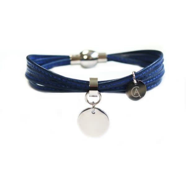 Bracelet Cré-Art Médaillon Cuir, Color: Bleu