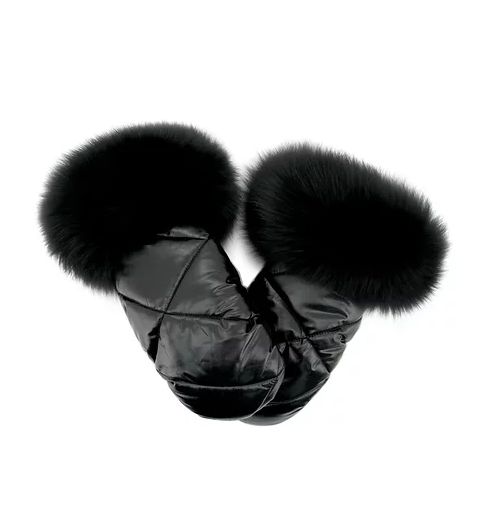 Mitaines en nylon noir avec bordure en fourrure renard noir M/G MTJS01 BFOX