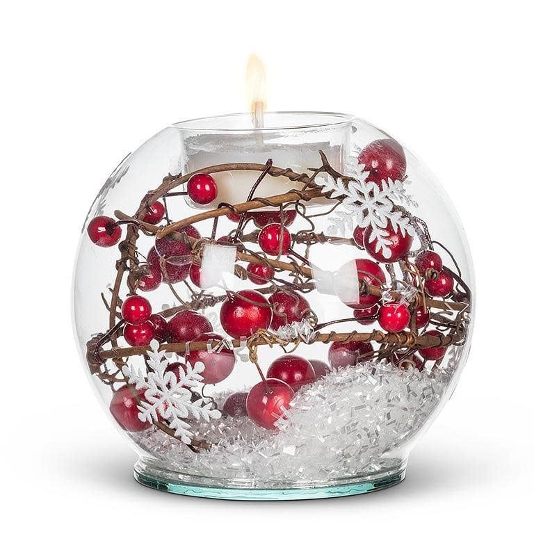 Boule à neige bougeoir baies rouges/ Red berry &amp; snow ball votive