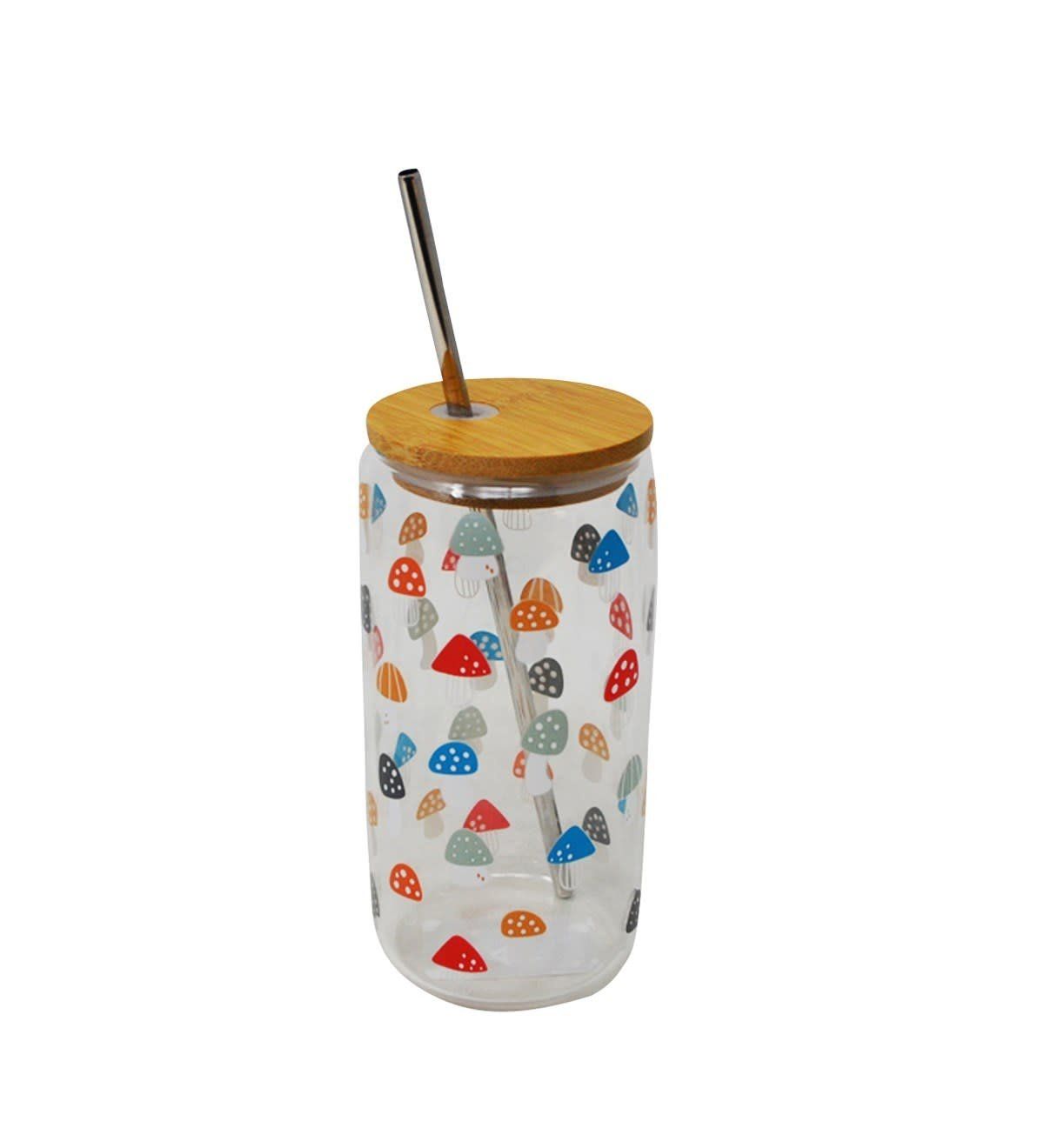 Verre Couvercle/Paille Champignon  500ml    Nostalgia