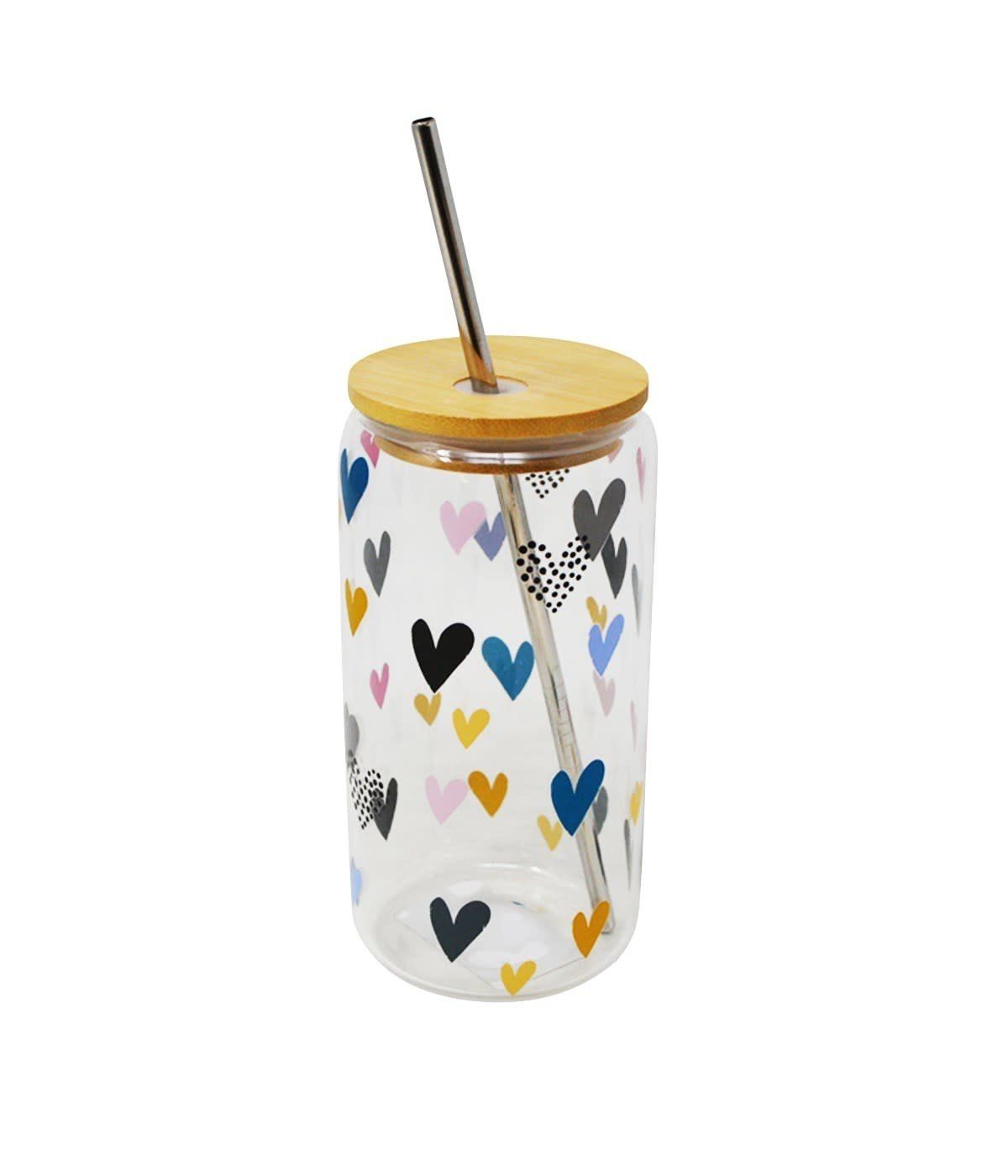 Verre Couvercle/Paille Coeurs  500ml    Nostalgia