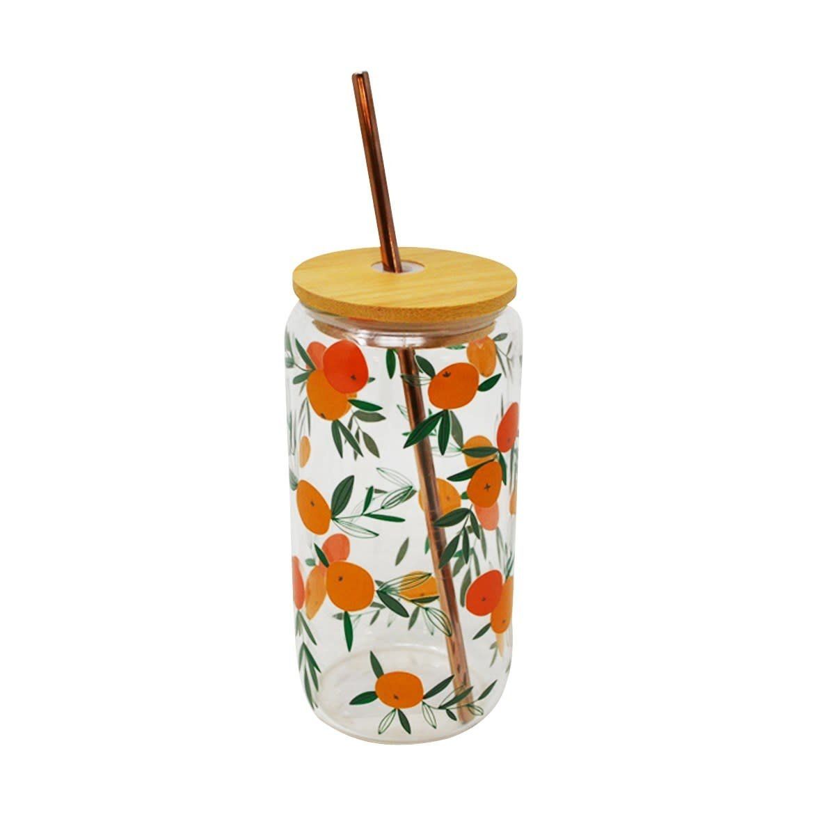 Verre Couvercle/Paille Oranges   500ml    Nostalgia