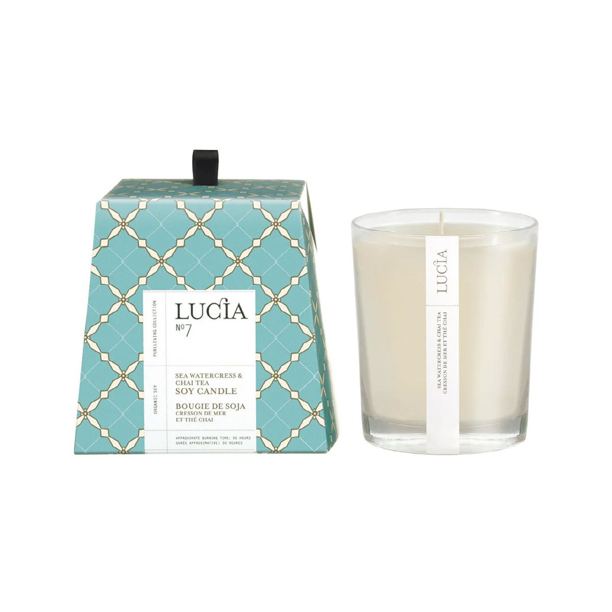 N°7 Bougie de soja Cresson de Mer et Thé Chai  50h Lucia