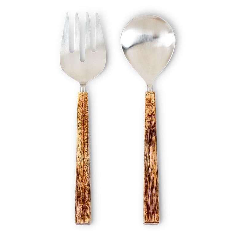 Ens. Ustensiles à salade à Poignée Bois  10.5&quot;L