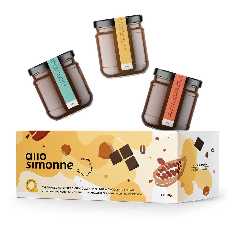 Coffret Trio Jaune 3 tartinades de 100g  Noir, Lait et Sarrasin : Allo Simonne
